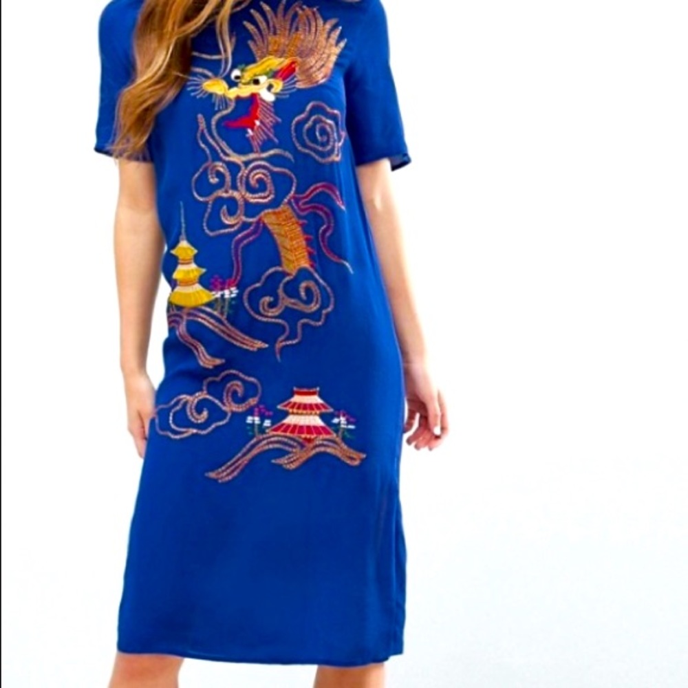 Dragon embroidered Midi dress